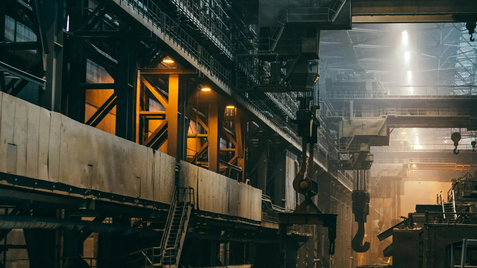 Large industrial steel mill production hall